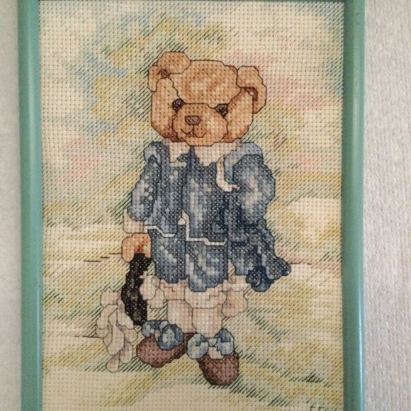 Janlynn BEAR - BLUE BOY SUIT Cross Stitch finished framed small home decor - Picture 3 of 5
